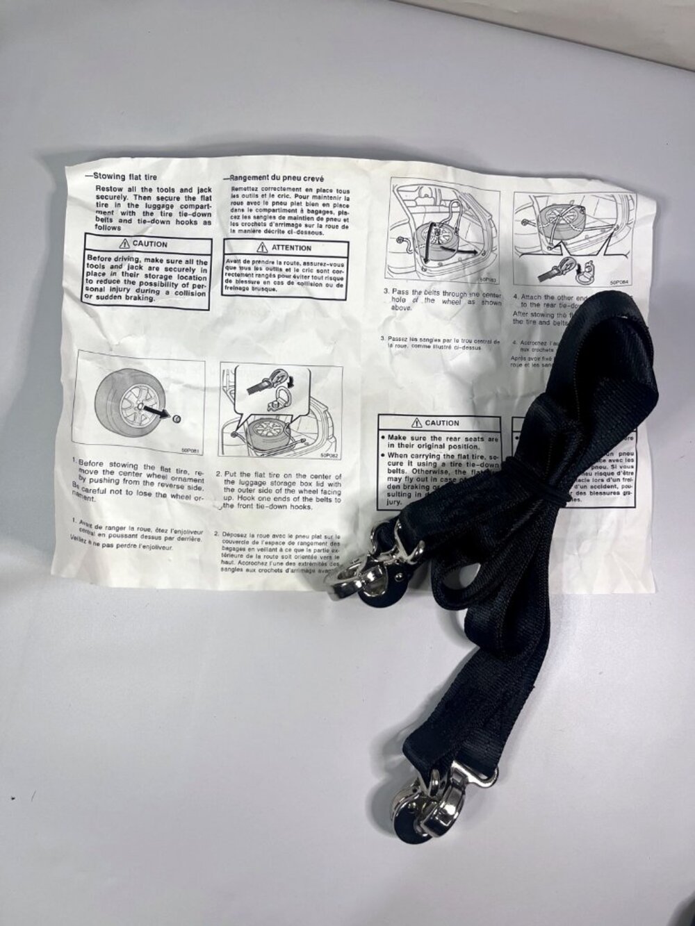Toyota Tire Tie-Down Belt OEM Flat Tire Straps w/ Manual NEW